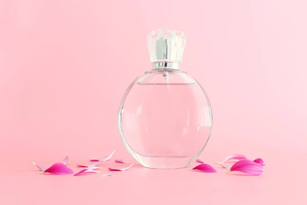 Image Elegant Perfume Bottle Pink Pastel Background — Stock Photo, Image