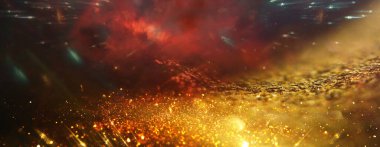 Soyut altın ve siyah parıltılı ışıkların arkaplanı. Odaklanamadı