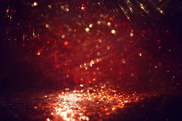 Background Abstract Red Gold Black Glitter Lights Defocused — Stock Photo, Image