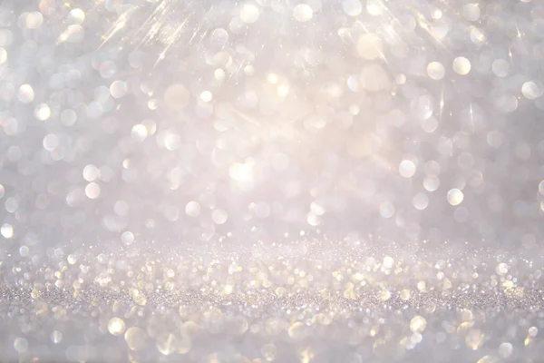 Glitter Vintage Lights Background Silver Gold White Focused — Stock Photo, Image