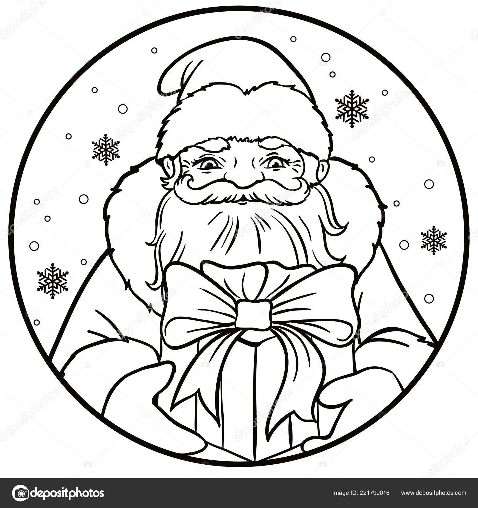 Ritratto Di Russo Babbo Natale Con Un Regalo Delineato Per