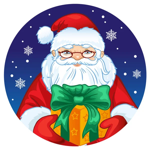 Portrait Père Noël Illustration Vectorielle Sur Une Ronde Avec Flocons — Image vectorielle