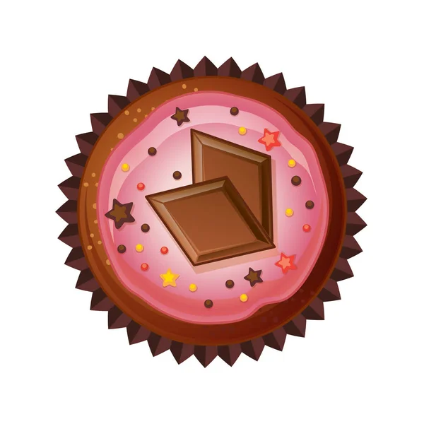 Çikolata ile vektör cupcakes. En iyi görünüm düz simgesi beyaz arka plan üzerinde. — Stok Vektör
