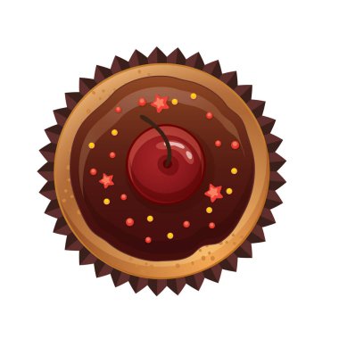 Kiraz ve çikolata ile vektör cupcakes. En iyi görünüm düz simgesi beyaz arka plan üzerinde.