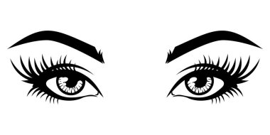 Kadının seksi lüks kaşları ve göz tam kirpikleri Illustration. İş için fikir ziyaret kart, tipografi vektör.