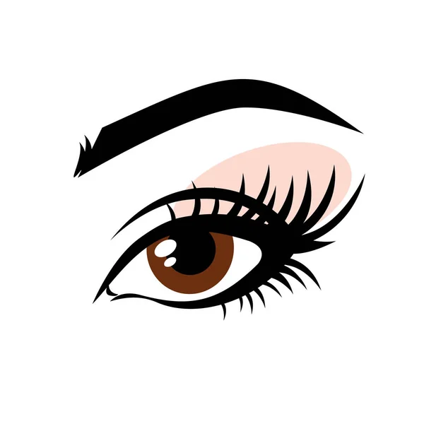 睫毛延长标志 棕色眼睛的向量例证与长的睫毛和化妆 对于美容院 睫毛扩展制造商 — 图库矢量图片