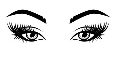 Kirpik uzatma logosunu görmeniz gerekir. Uzun kirpik ve makyaj gözleri vektör çizim.