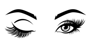 Eyelash extension logo. Vector illustration, with closed and open eyes with long eyelashes for beauty salon clipart