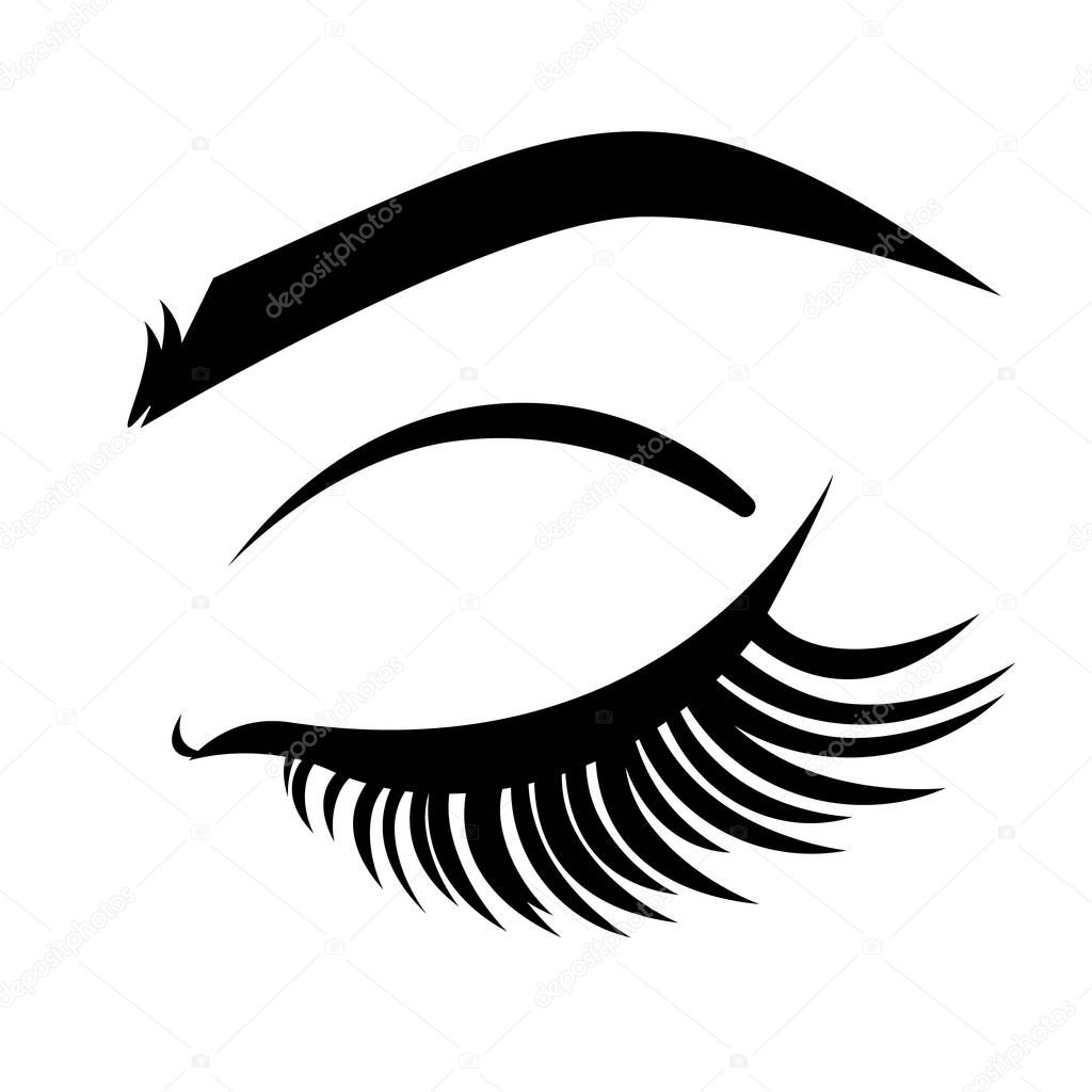 Eyelash extension logo. Closed eye with long lashes