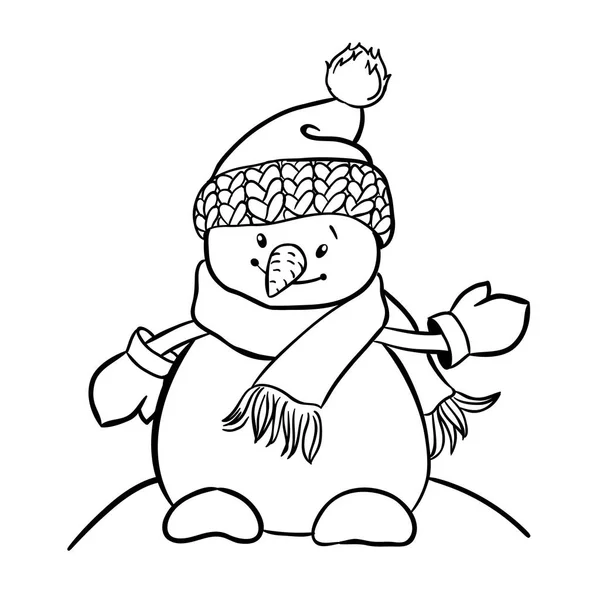 Cartoon-Schneemann mit Hut, Schal und Fäustlingen. — Stockvektor