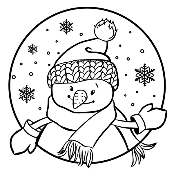 Portret kreskówki Snowman z kapeluszem, szalik i mitenki. — Wektor stockowy