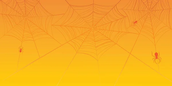 Orange Halloween banner med spindelnät och spindlar. Vektor bakgrund. — Stock vektor