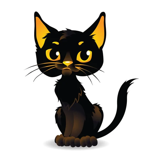 Gato negro serio. Estilo de dibujos animados. Ilustración aislada sobre fondo blanco . — Vector de stock