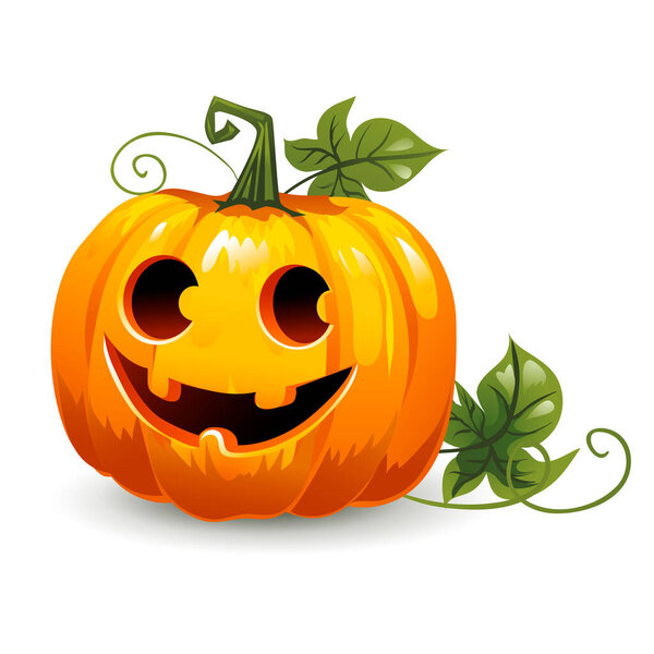 Halloween pumpkin with scary face. Isolated on white background