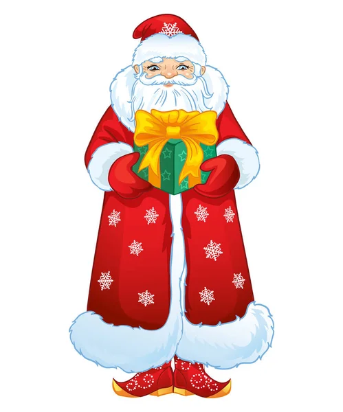 Russian Santa Claus with a gift. Grandfather Frost on a white background. — Stock Vector