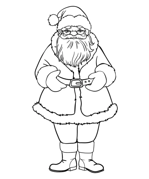 Père Noël avec un cadeau. Drôle de personnage du Nouvel An. Décoré pour livre à colorier. — Image vectorielle