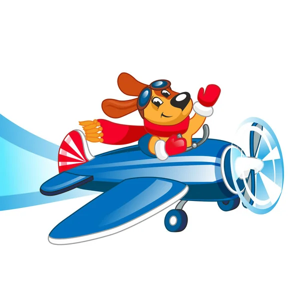 Cute yellow dog flies on an airplane. Royalty Free Stock Vectors
