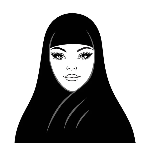 Portrait of muslim beautiful woman in hijab. Vector illustration for avatar. — Stock Vector