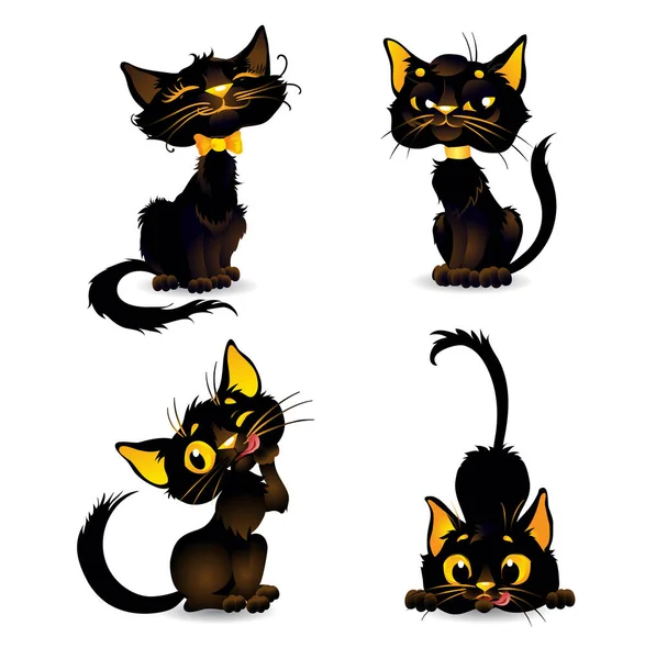 Set cartoon black cats for Halloween. Vector Graphics