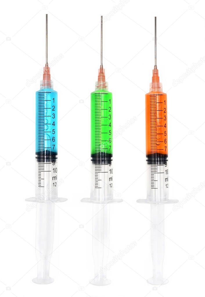 syringe injections filled with colored liquid