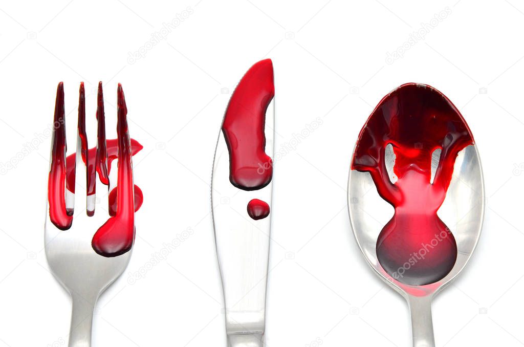  fork knife spoon on white background.