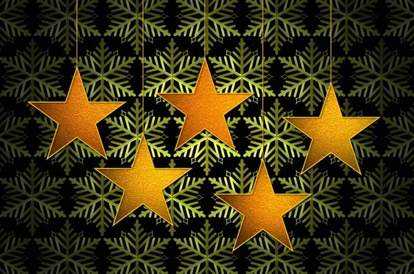 Goldene Sterne Grafik Mit Grünen Schneeflocken Eiskristallen Hintergrund — Stockfoto