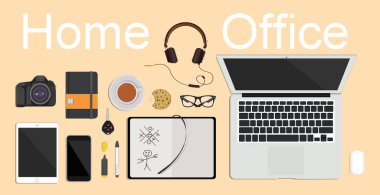 ev ofis masası sahne illüstrasyonuna karşı