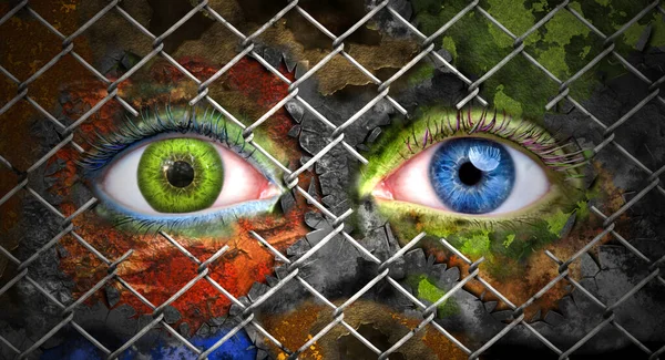 Olhos Humanos Por Trás Chainlink Ilustração Abstrata — Fotografia de Stock