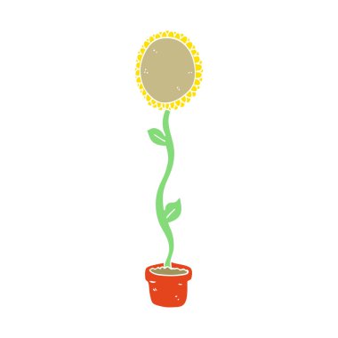 düz renk tarzı çizgi film ayçiçeği