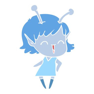 düz renk tarzı çizgi film yabancı kız gülerek