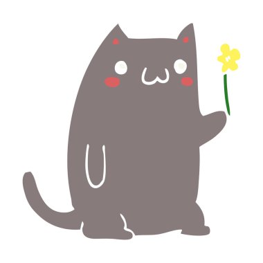 sevimli düz renk stil karikatür kedi