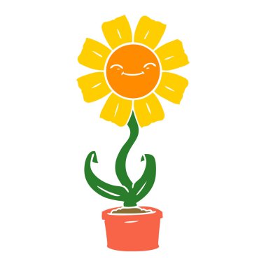 mutlu düz renk tarzı çizgi film çiçek