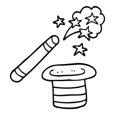 çizim karikatür büyücüler şapka ve değnek