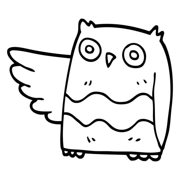 Line Drawing Cartoon Happy Owl — Stock Vector