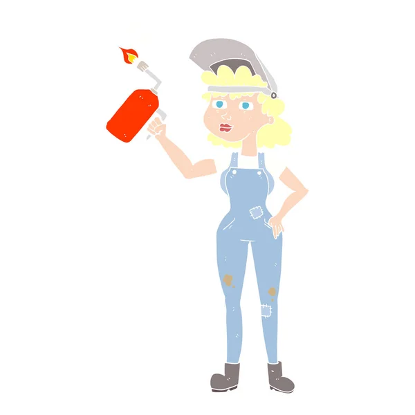 Flat Color Illustration Woman Welding — Stock Vector