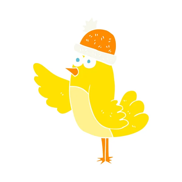 Flat Color Illustration Bird Wearing Hat — Stock Vector