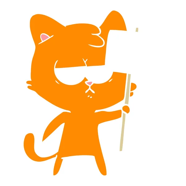 Znuděný Plochý Barevný Styl Kreslená Kočka Ukazatelem — Stockový vektor
