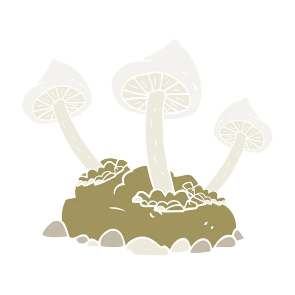 Flat Color Illustration Mushrooms Growing — Stock Vector