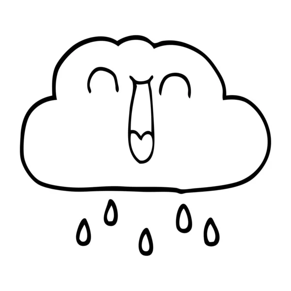 Dibujo Línea Dibujos Animados Una Nube Lluvia Feliz — Archivo Imágenes Vectoriales