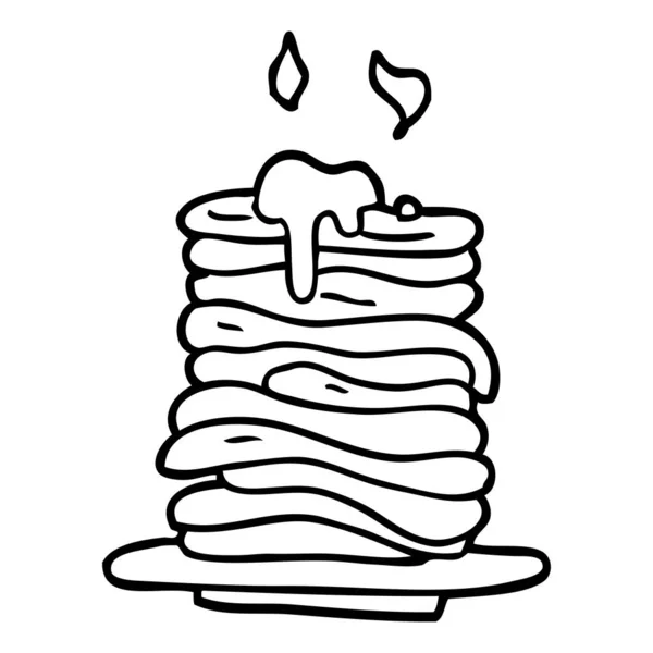 Line Drawing Cartoon Stack Pancakes — Stock Vector