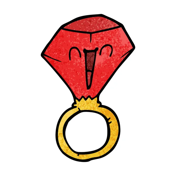 Kreslený Doodle Červený Rubínový Prsten — Stockový vektor