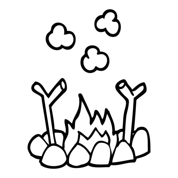 Línea Dibujo Dibujos Animados Campamento Fuego — Vector de stock