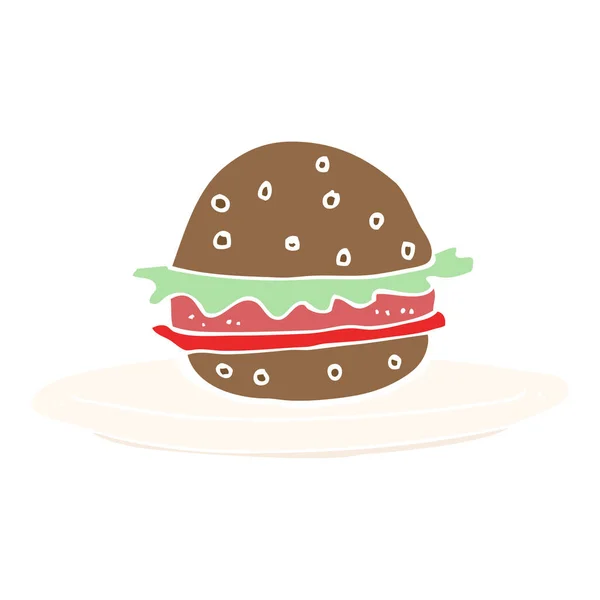 Ilustración Color Plano Hamburguesa Plato — Vector de stock