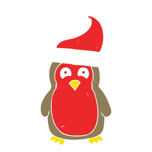Illustration Couleur Plate Noël Robin Portant Chapeau Père Noël — Image vectorielle