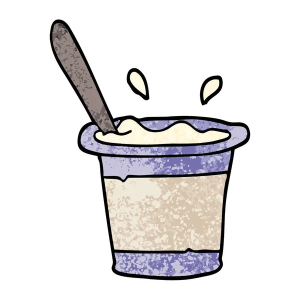 Grunge Texturerat Illustration Tecknad Yoghurt — Stock vektor