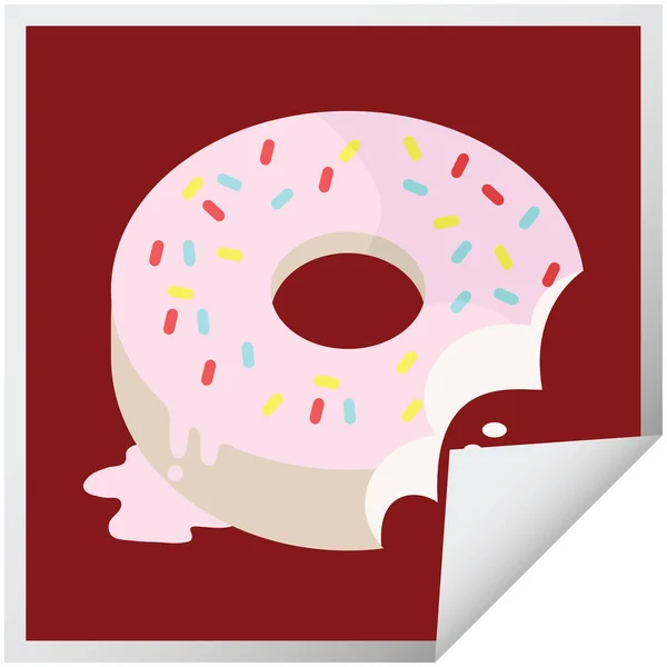 Bitten Frosted Donut Graphic Vector Illustration Square Sticker — Stock Vector