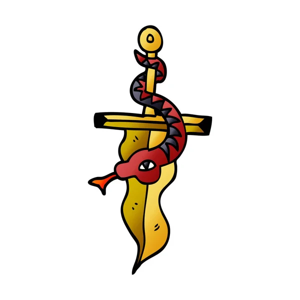 Cartoon Doodle Pugnale Tatuaggio Serpente — Vettoriale Stock
