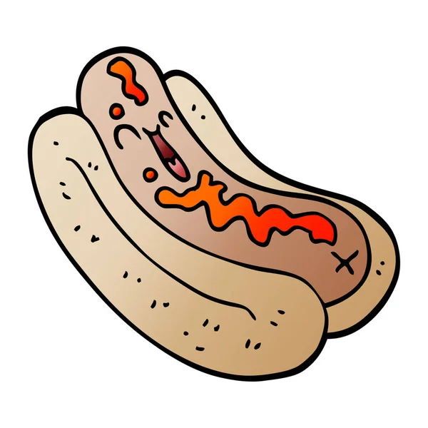Fumetto Doodle Hotdog Panino Con Ketchup — Vettoriale Stock