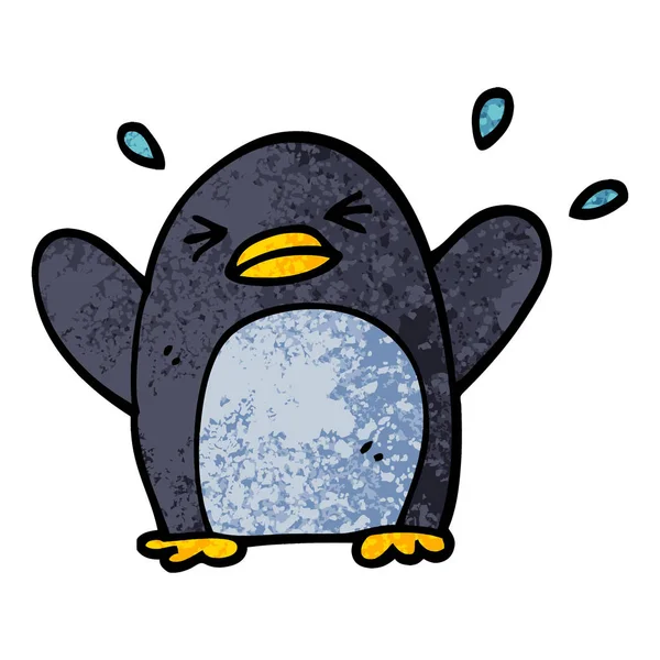 Grunge Texturált Illusztráció Rajzfilm Csapkodó Pingvin — Stock Vector