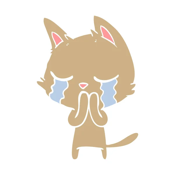 Weinen Flache Farbe Stil Karikatur Katze — Stockvektor